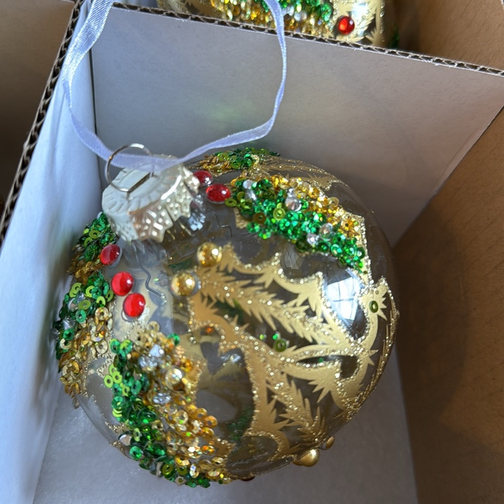 Frontgate Holiday Leaves Embellished Ornaments - Set of 6 - Picture 6 of 16